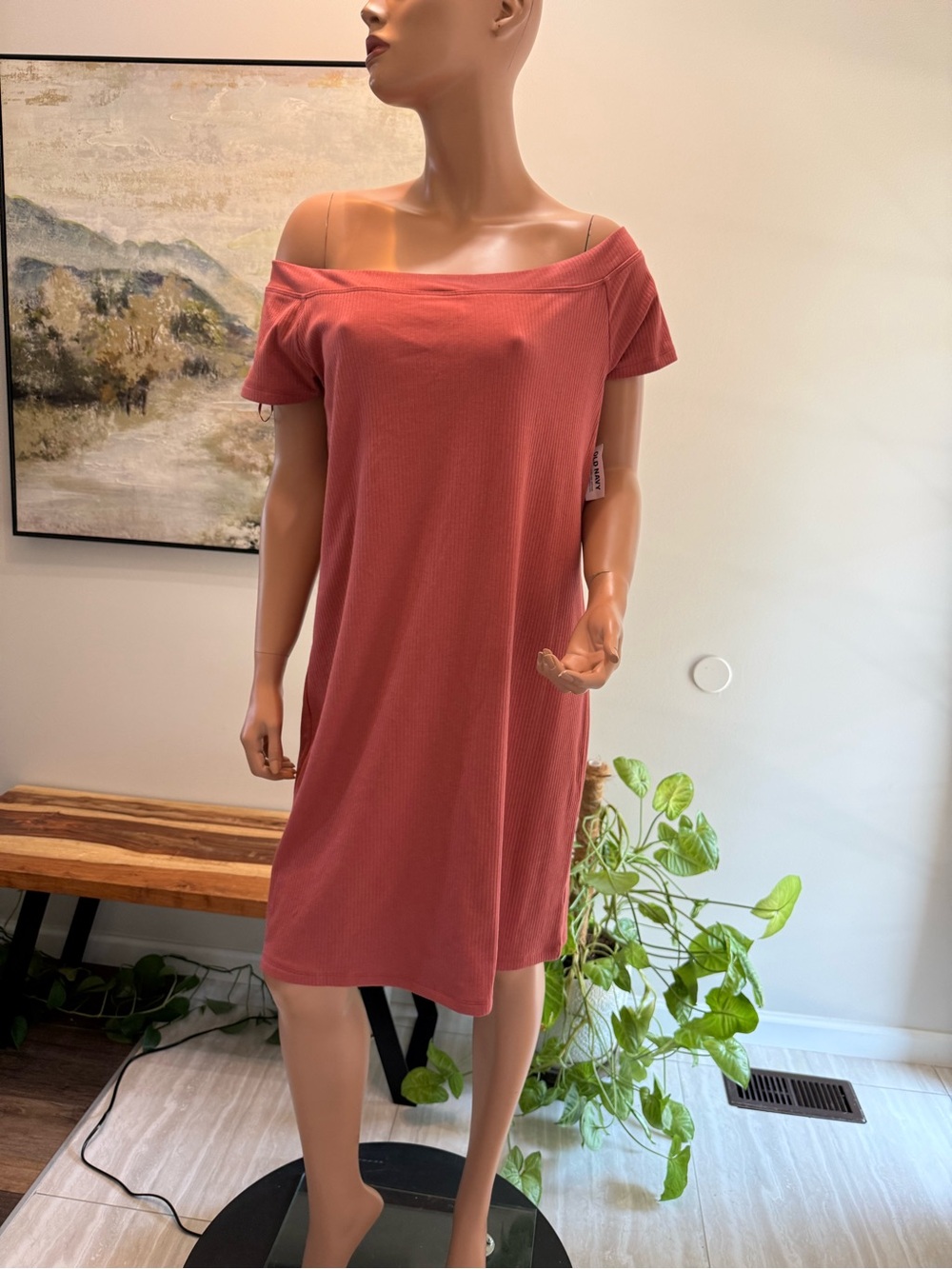 Old Navy Off-Shoulder Midi Dress ribbed stretch new XXL terra-cotta 18w